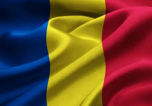 Die Nationalflagge von Rumänien mit den vertikalen Streifen in Blau, Gelb und Rot. Digitale Vignette Rumänien (Rovinieta) im Express-Verfahren auf mautbox24.com registrieren.